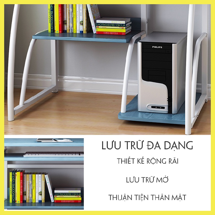 Bàn Làm Việc Thông Minh- Bàn Máy Tính Di Động Có Giá Sách Và Kệ Để Cây Máy Tính
