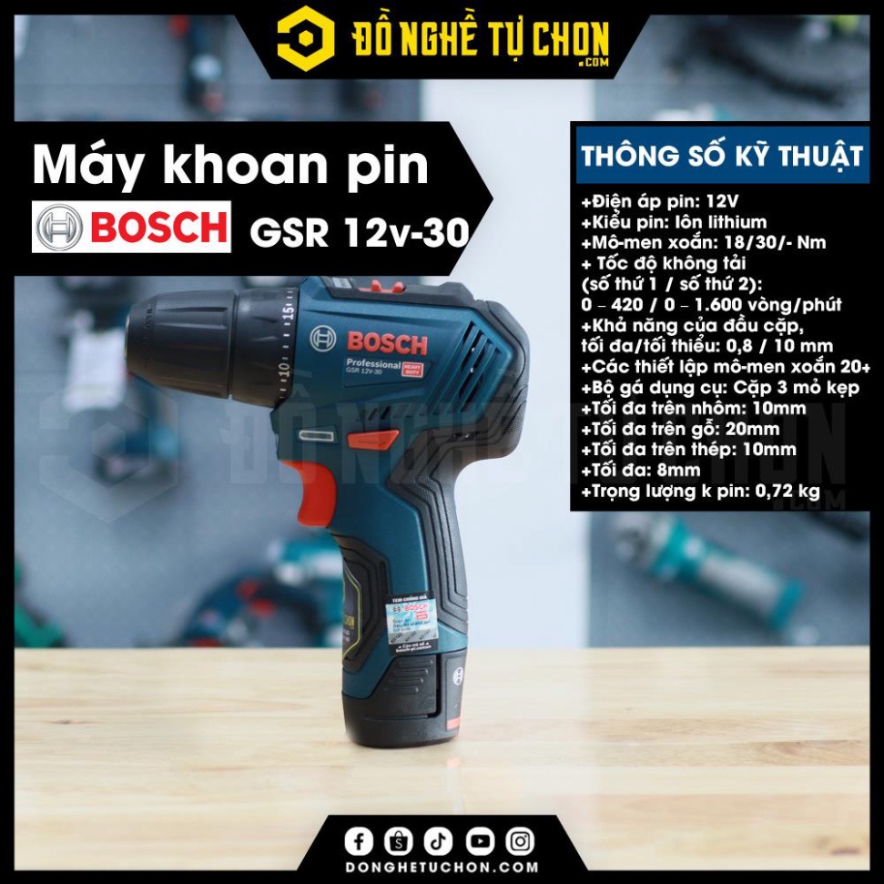 Máy vặn vít dùng pin cầm tay BOSCH GSR 12V-30