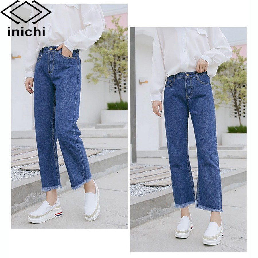 Quần jean nữ INICHI Q715 trơn xanh nhạt chất mát co dãn nhẹ | BigBuy360 - bigbuy360.vn