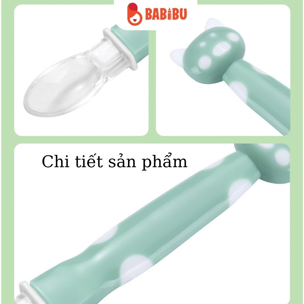 Thìa Ăn Dặm Silicon Đầu Mèo Siêu Mềm An Toàn Cho Bé Yêu Babibu