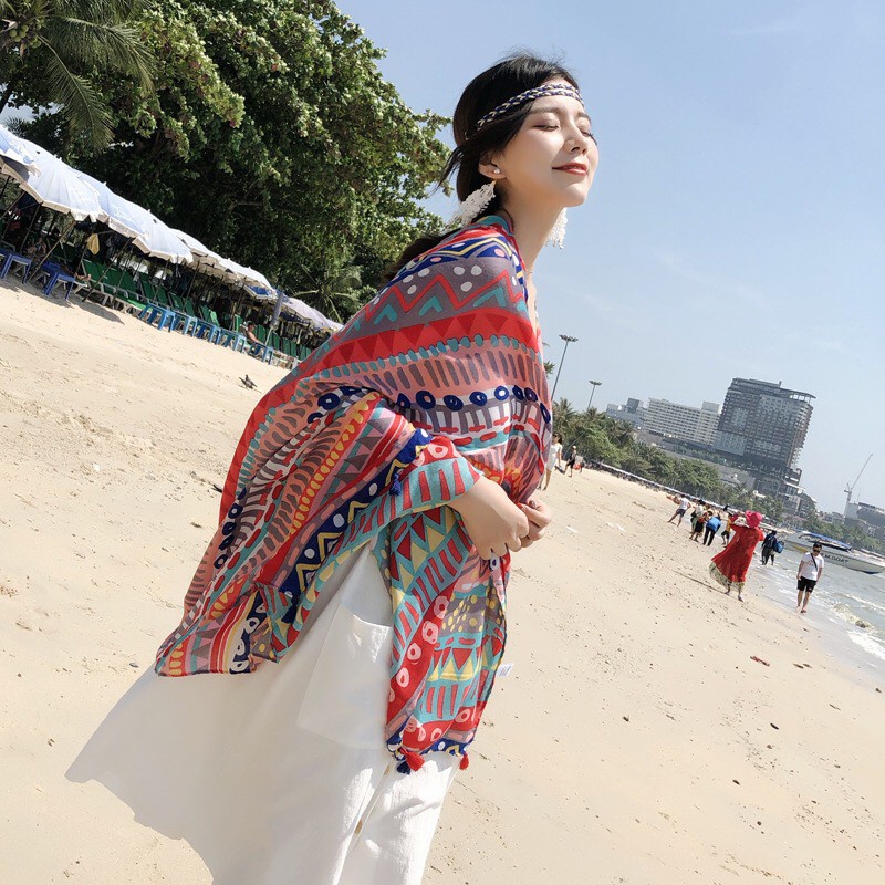 Khăn choàng linen thổ cẩm - Mã LN035