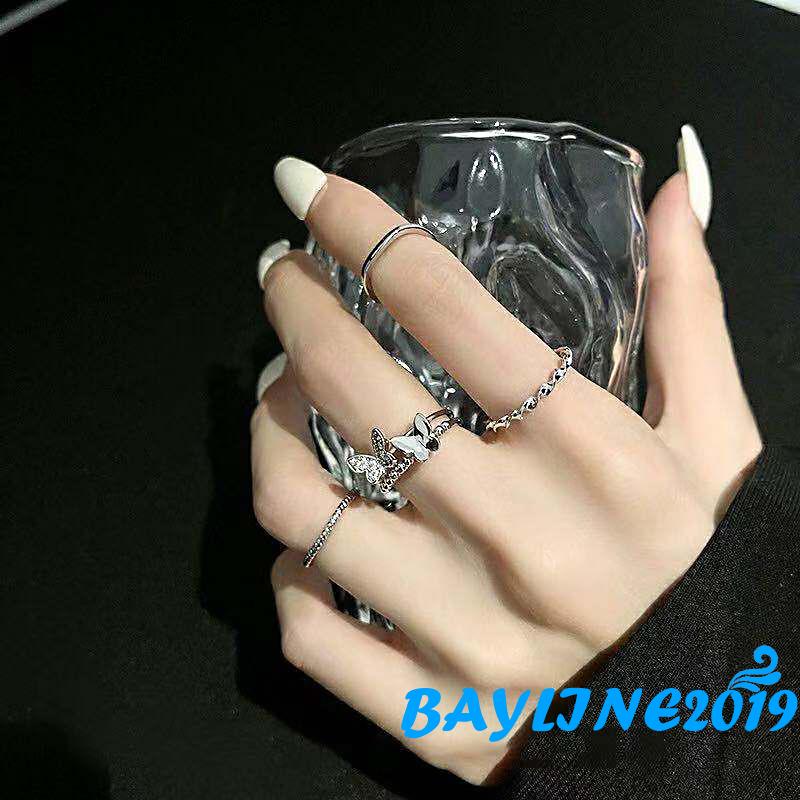 Set 4 nhẫn đeo tay hình bướm lấp lánh thời trang dành cho nữ