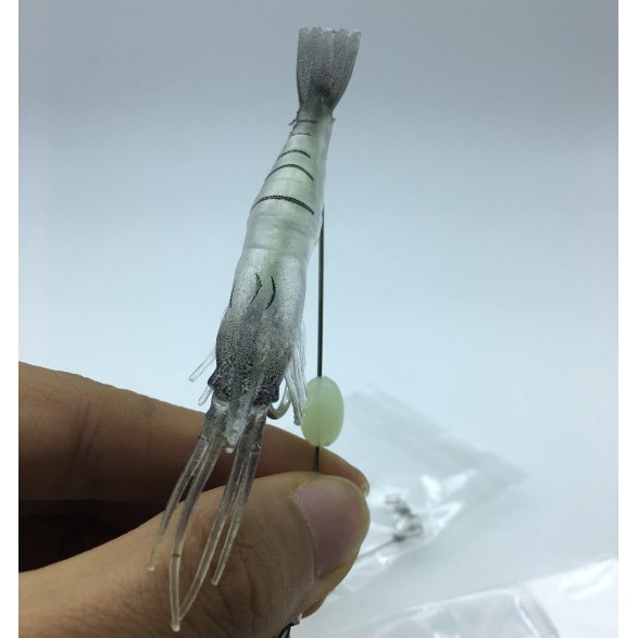 1 mồi tôm giả câu cá dạ quang 3 móc