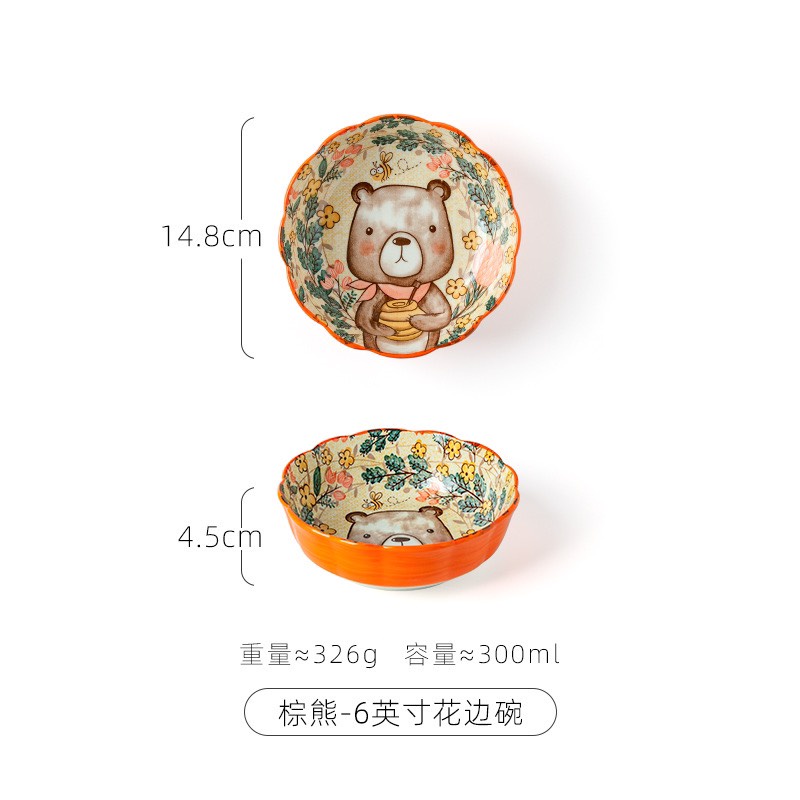 Bộ Chén Bát gốm sứ cao cấp, khay dĩa decor nhà bếp hình gấu xám.