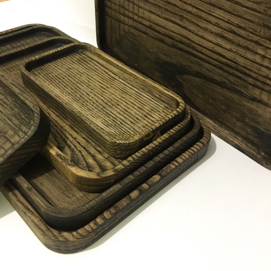 Bộ khay gỗ chữ nhật màu tối - Khay gỗ phục vụ, đựng đồ ăn minimalism