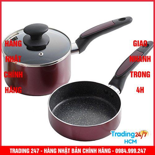 [Hỏa tốc HCM] Set 2 nồi chảo 16cm kèm nắp đậy Kakusei dùng được bếp từ Nhật Bản