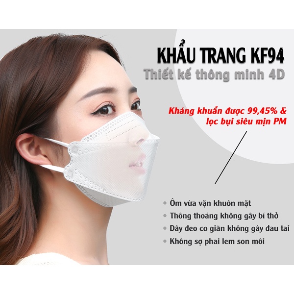 Khẩu trang KF94 MINIPRO cao cấp, gói 10 chiếc, thiết kế 4D ôm sát, chống bụi mịn PM2.5