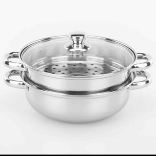 Nồi hấp inox 2 tầng hotpot size 28cm vung kính cao cấp dùng cho nhiều loại bếp