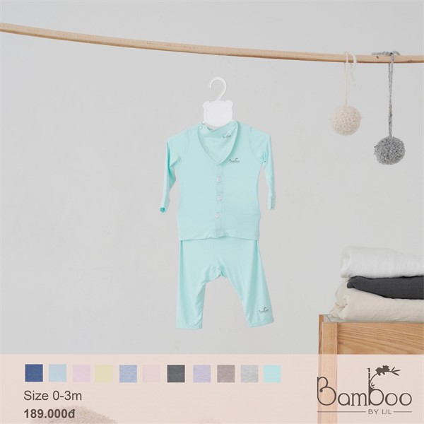 [Bamboo by Lil] Bộ sơ sinh cài giữa Sợi Tre kèm yếm bé trai /bé gái