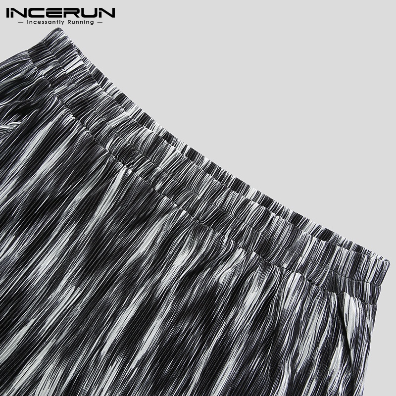 Quần dài INCERUN dáng rộng ống suông lưng thun in họa tiết đơn giản thời trang cho nam