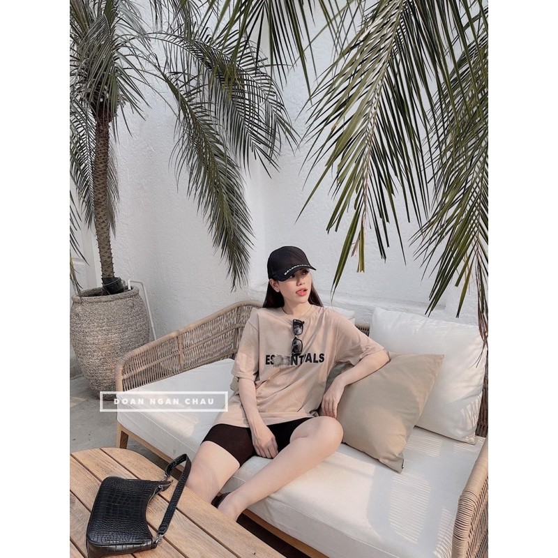 Set áo thun chữ form rộng kèm quần legging ngố nữ đen