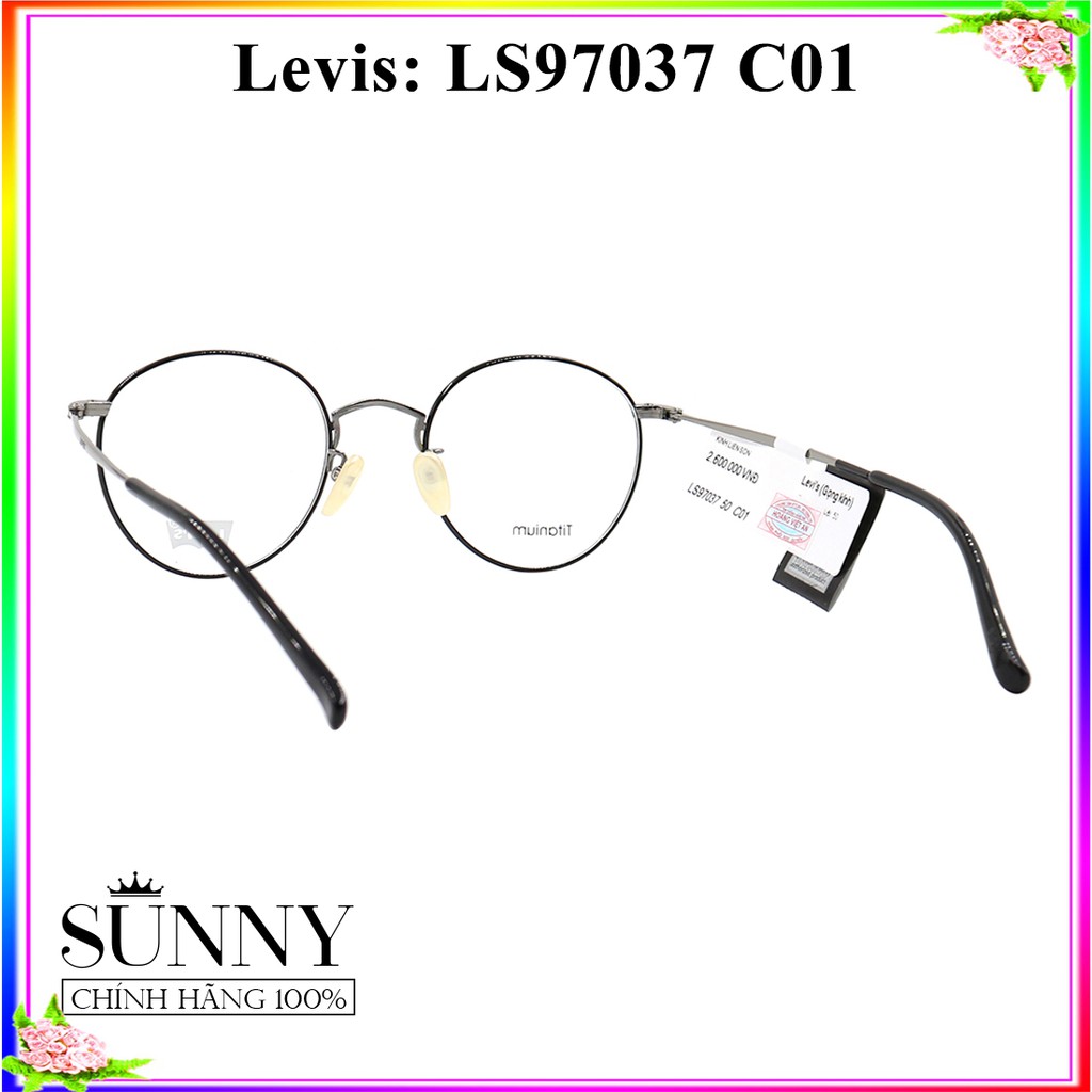 Gọng kính tròn nam nữ thời trang Levis LS97037 C01 chính hãng, thiết kế dễ đeo bảo vệ mắt