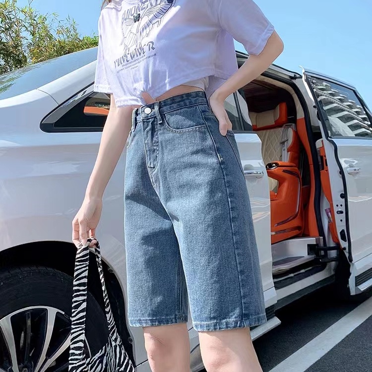 Quần Short Jeans Lưng Cao Ống Rộng Thời Trang Cho Nữ
