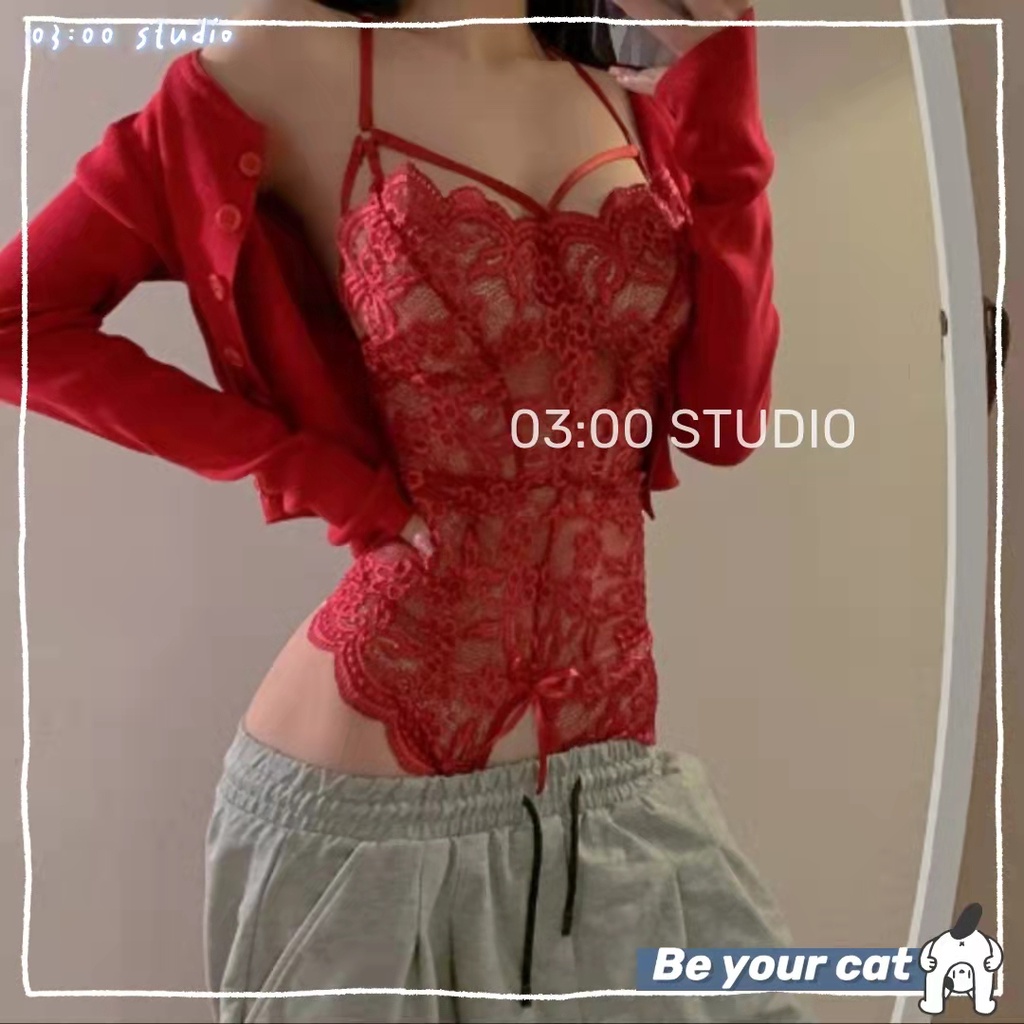（Giao hàng bảo mật）✨Đồ ngủ sexy✨Bodysuit 2 dây xẻ ngực váy ngủ jum xẻ quyến rũ với tinh khôi 40-58kg--016
