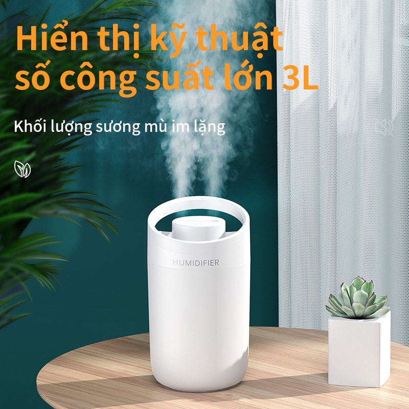 Máy phun sương 3L dung tích lớn BASIKE có màn hình hiển thị độ ẩm với 7 đèn màu cho văn phòng gia đình