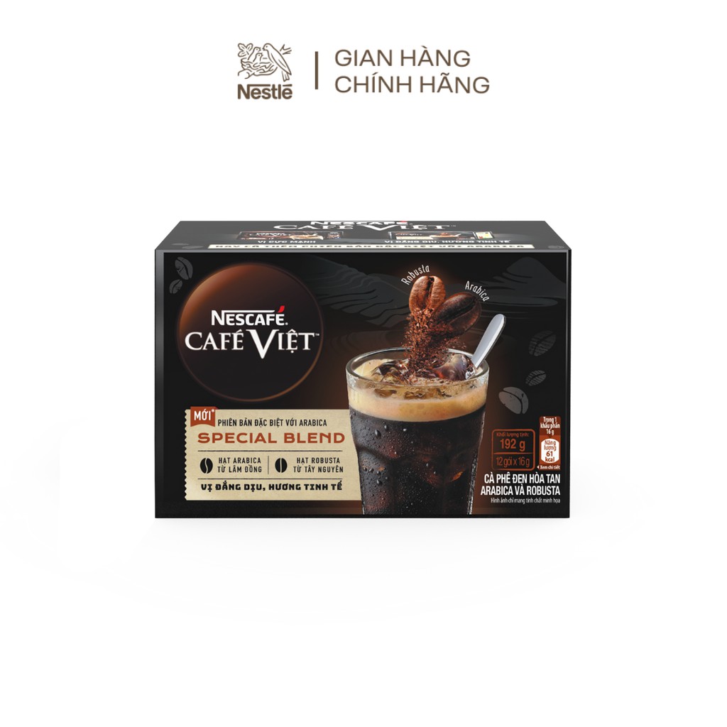 [Tặng Ly thủy tinh] Cà phê đen hòa tan Arabica và Robusta NESCAFÉ Café Việt (Hộp 12 gói x 16g)