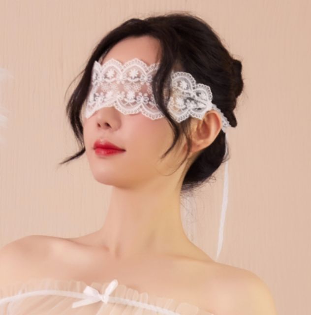 mặt nạ bịt mắt ren hóa trang dây buộc trắng tinh khôi sexy gợi cảm