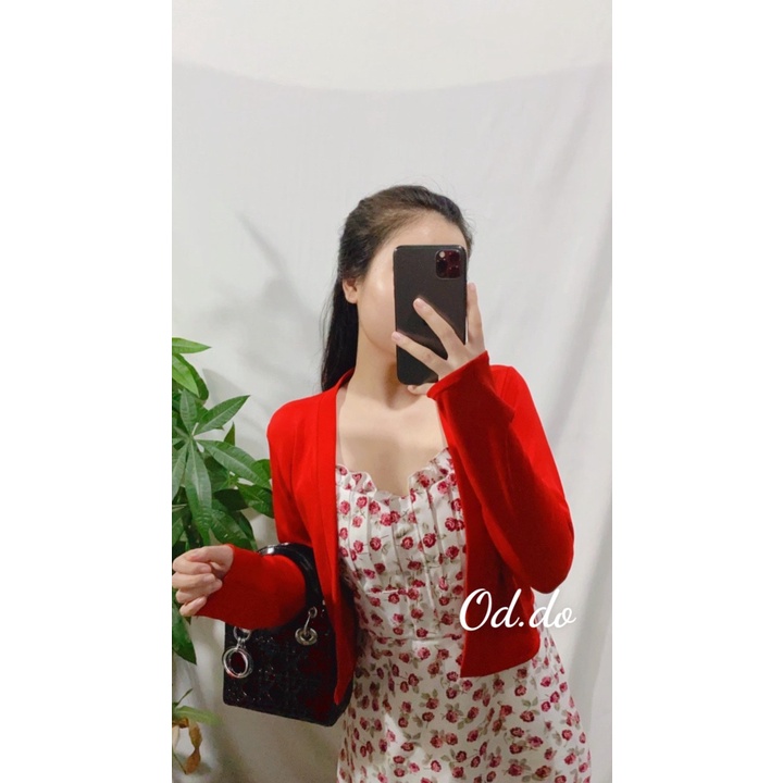 Sét váy hoa nhí nữ 2 dây phối khoác ngoài cardigan Váy maxi hai dây đỏ hoa kiểu tiểu thư Phong cách hàn quốc