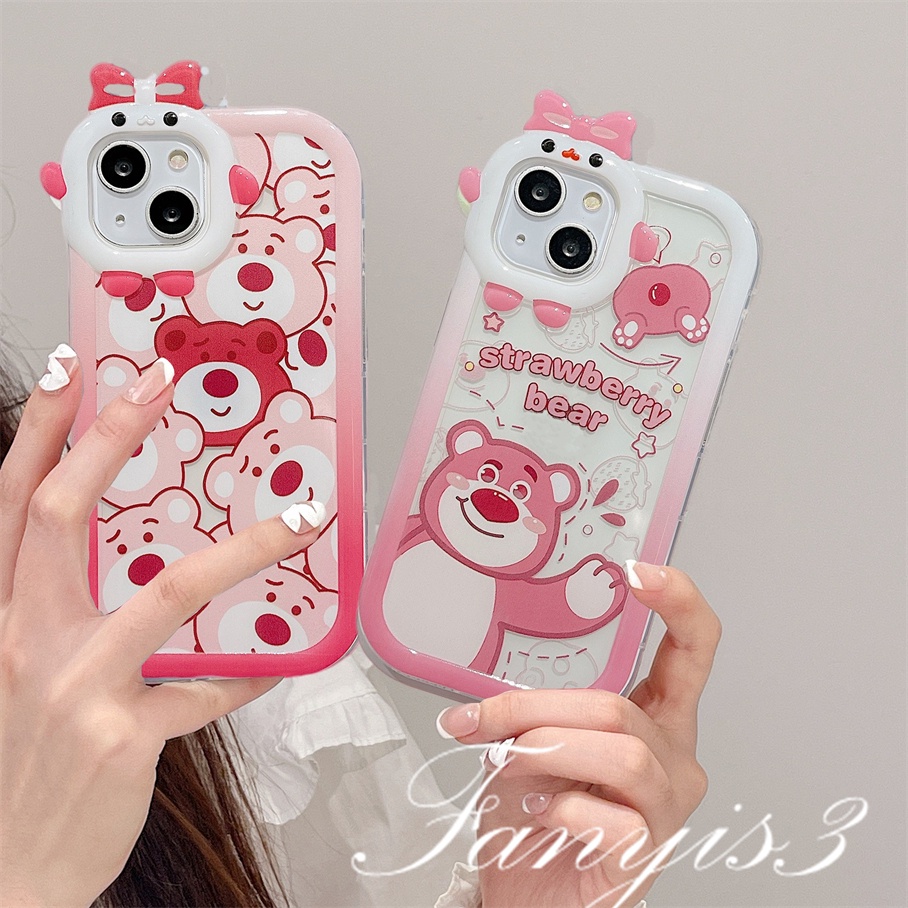 Ốp Điện Thoại Mềm Trong Suốt In Hình Gấu Dâu Tây Cho iPhone 14 13 12 11 Pro Max X XR Xs Max 8 7 6 6s Plus SE 2020