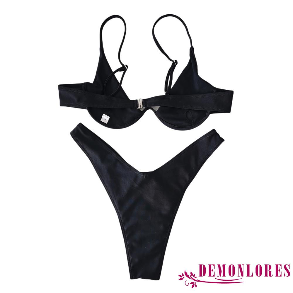 Bộ đồ bơi bikini cổ chữ v khoét sâu in họa tiết đầu lâu + quần lót lưng thun co giãn cho nữ