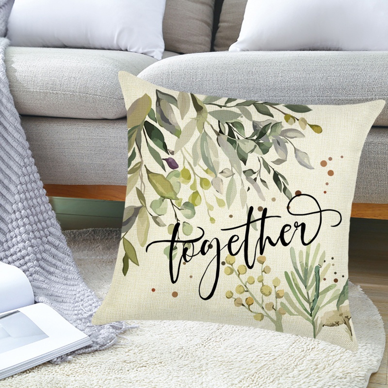 Bộ 4 Vỏ Gối Vải Lanh In Hình Chậu Cây Bạch Đàn / Lá Bạch Đàn / Chữ Cái Trang Trí Nhà Cửa / Văn Phòng