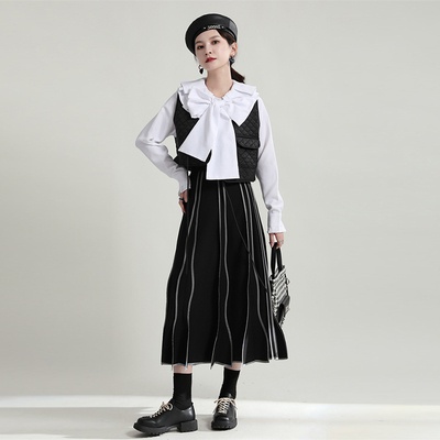 Chân Váy Dài Lưng Cao Thiết Kế Độc Đáo Phong Cách Hồng Kông Hàng Mới