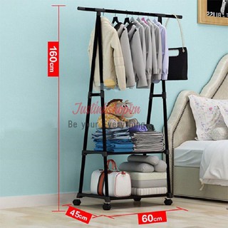 Kệ Giá Chữ A 2 Tầng Treo Móc Quần Áo Để Đồ Giày Dép Túi Xách Gối Có Bánh Xe Dễ Dàng Di Chuyển Tiện Dụng - JLMS-2710-KTAA