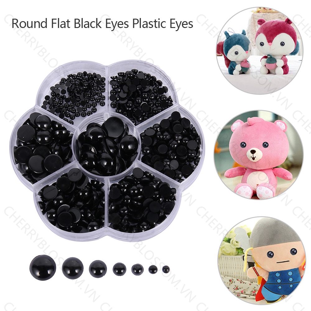 Set 500 Mắt Nhựa Tròn 3-12mm Màu Đen Cho Búp Bê