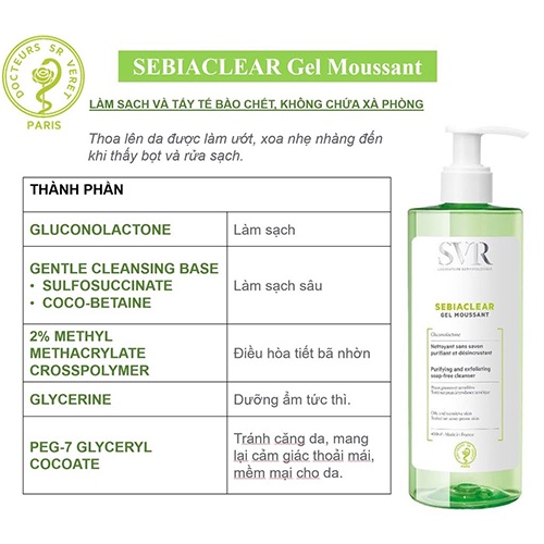 Sữa Rửa Mặt SVR Cho Da Dầu Mụn - SVR Sebiaclear Gel Moussant 400ml Loại Bỏ Tế Bào Da Chết