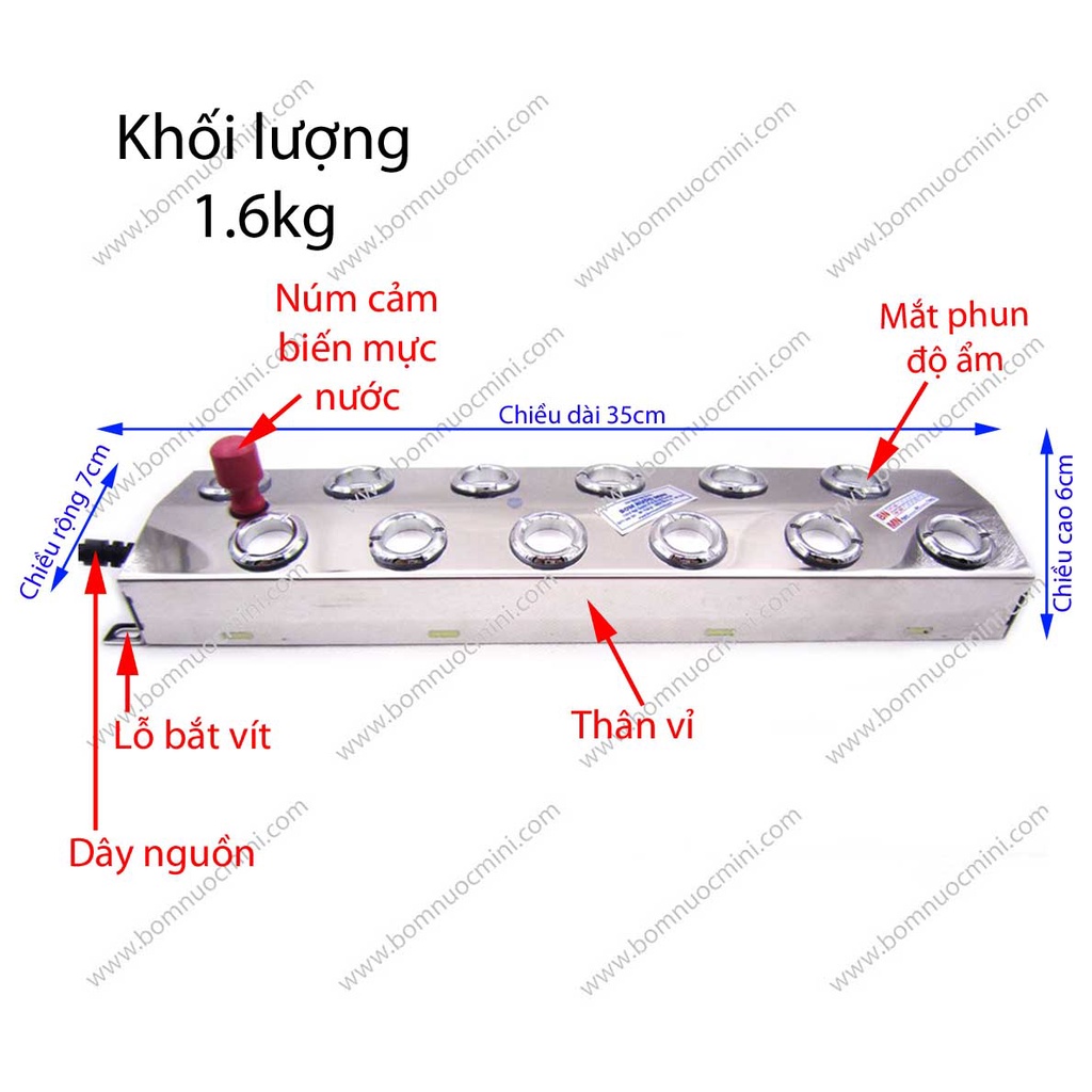 Vỉ Tạo Ẩm 12 Mắt bằng Sóng Siêu Âm 48V 350W 9L/H