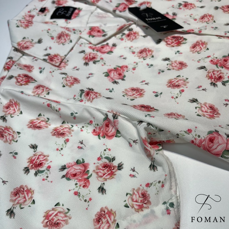 Áo sơ mi nam tay ngắn, cổ vest, hoạ tiết hoa hồng FOMAN vải lụa cao cấp không nhăn, thấm hút, thoáng khí