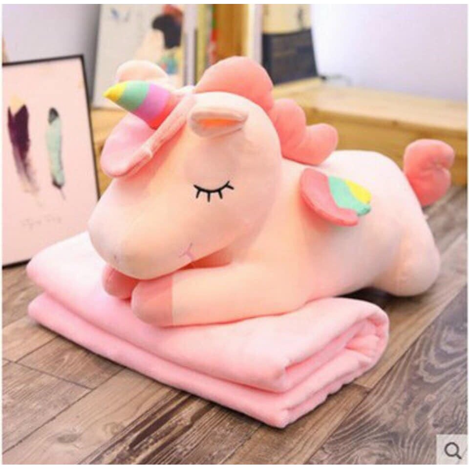 Bộ chăn gối kì lân 3 trong 1 - gối mền ngựa pony, Chăn Mền, Gấu Ôm Pony- Mền Cầu Vồng - Mền Trơn