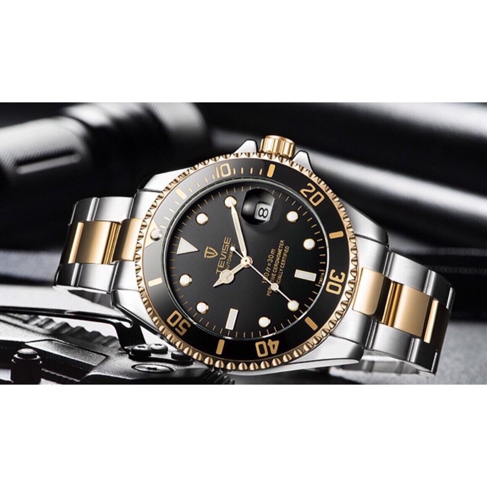 Đồng hồ cơ tevise nam t801 mặt tròn dây kim loại