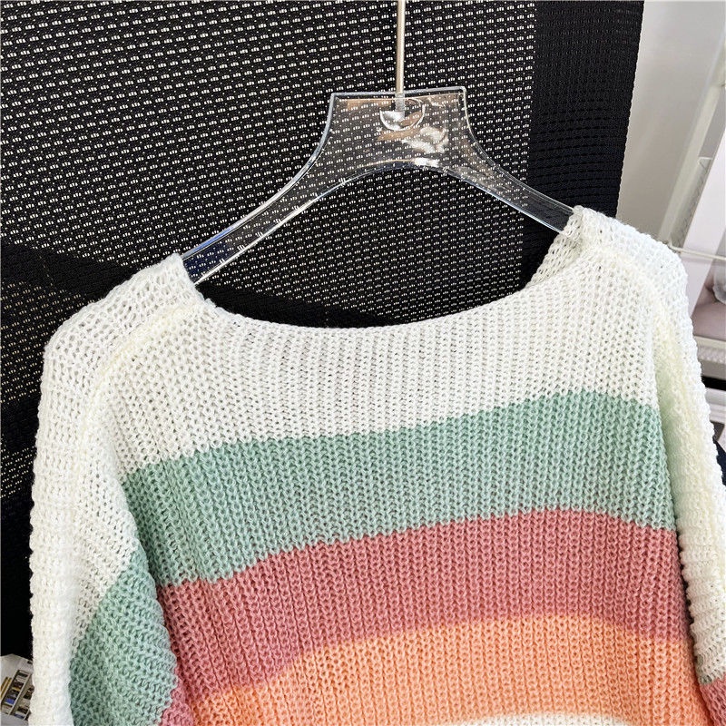 Áo Sweater Dệt Kim Kẻ Sọc Dáng Rộng Thời Trang Mùa Thu Cho Nữ