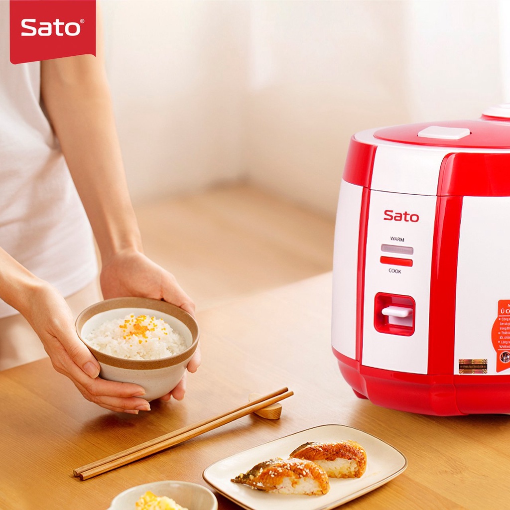 Nồi cơm điện quai xách 1.8L Sato 18F041, Công nghệ Nhật Bản chống tràn, chống dính cao cấp, ủ ấm thông minh
