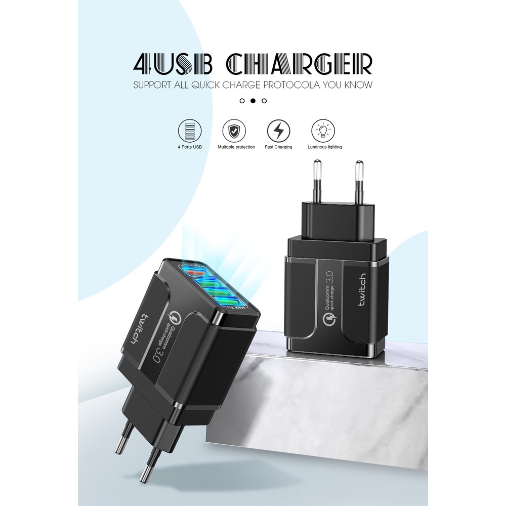 Củ sạc TWITCH 18W 4 cổng USB 3.0 3A nhỏ gọn tiện lợi
