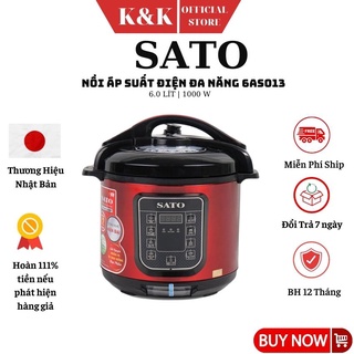 Nồi ap suất điện đa năng SATO 6AS013 bẳng điều khiển điện tử, nồi áp suất điện 6l thương hiệu nhật bản BH 12 tháng