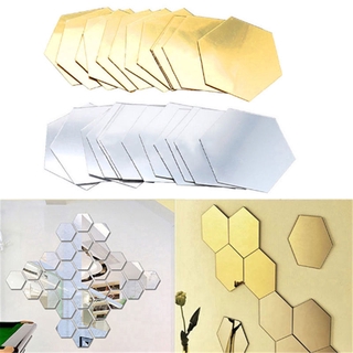 12 nhãn dán tường hình lục giác 3D màu gương trang trí làm đẹp nhà ở
