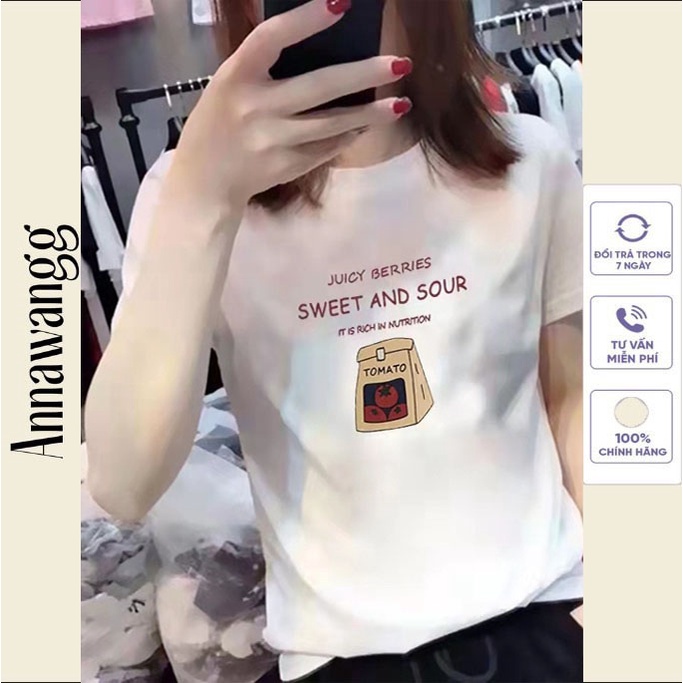 Áo thun cộc tay in chữ 100% cotton Annawangg AN45
