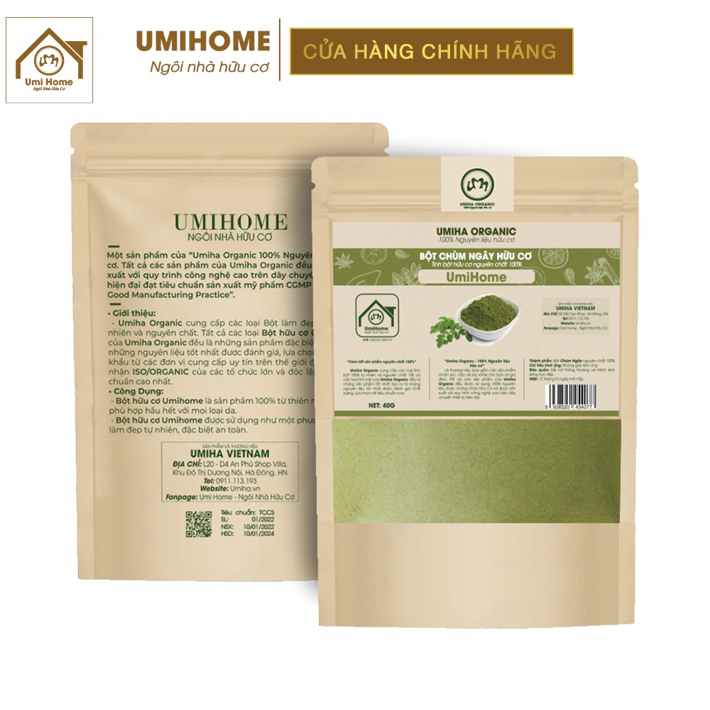 Bột Chùm Ngây đắp mặt nạ hữu cơ UMIHOME nguyên chất 40g | Moringa powder 100% Organic