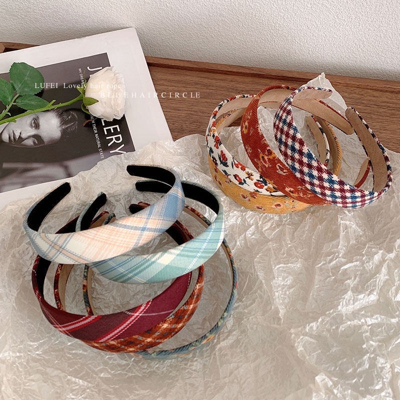 Băng đô cài tóc họa tiết caro đơn giản phong cách Hàn Quốc xinh xắn