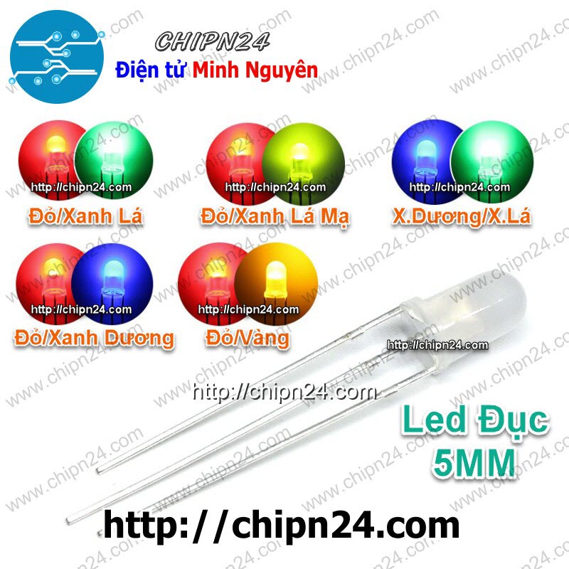 [25 CON] Led 2 màu 3 chân 5MM Đục (Đỏ/Vàng/Xanh Lá/Dương, Âm chung/Dương chung) - [Chọn Loại]
