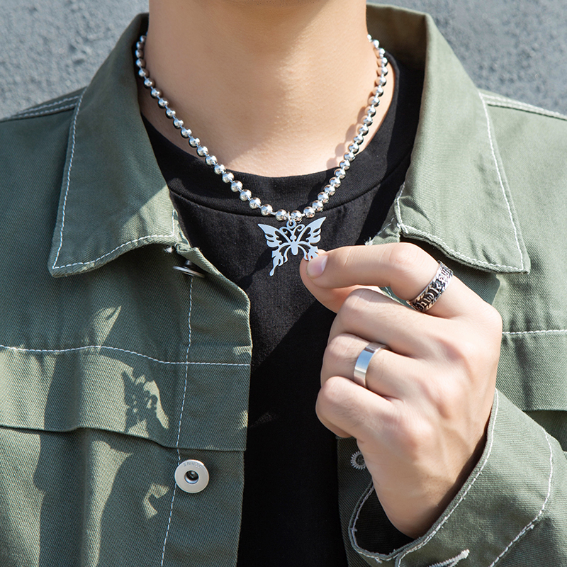 vòng cổ Thép Titan Mặt Hình Bướm Phong Cách Hiphop Cá Tính