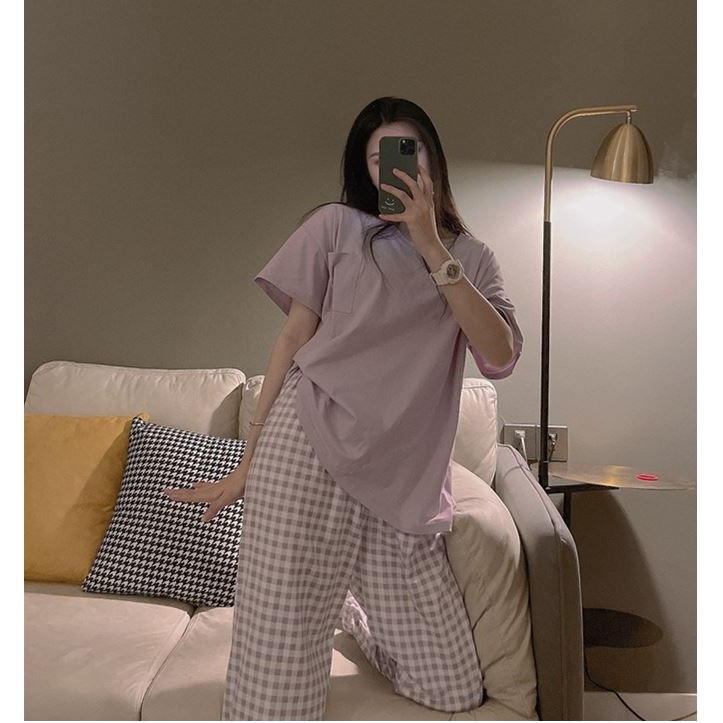 Bộ đồ ở nhà mùa xuân phiên bản Hàn Quốc kẻ sọc siêu dễ thương