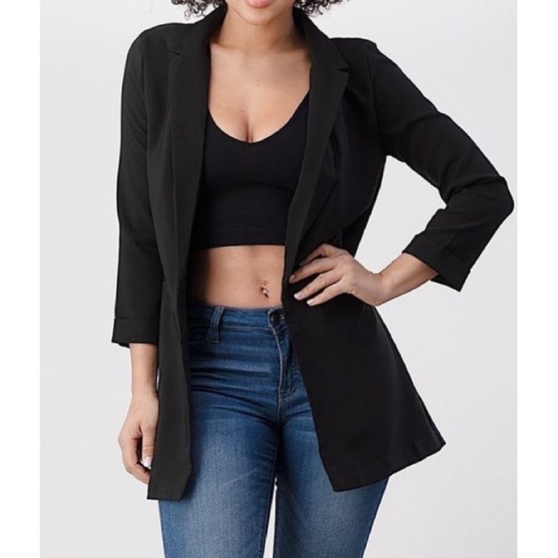 Áo khoác vest công sở dáng dài VNXK cardigan blazer coat longline 75cm phủ mông màu trắng đen xanh rêu xuất khẩu dư xịn
