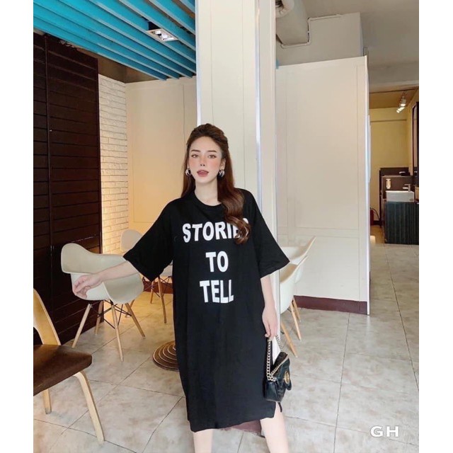 Đầm Suông Váy Dáng Dài Nữ Họa Tiết Chữ STORIE Chất Thun Hàng VNXK Cao Cấp