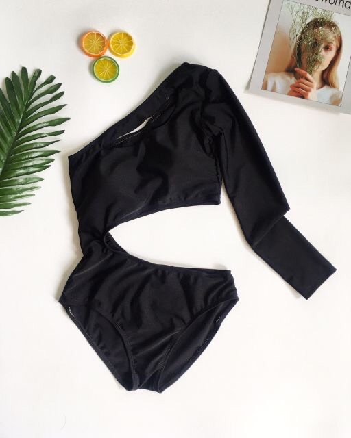Bikini lệch tay liền thân khoét eo