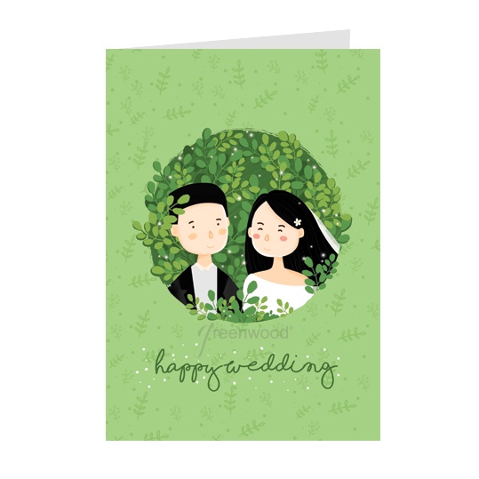Thiệp chúc mừng đám cưới Greenwood kèm phong bì - Thiệp gập, KT 10.5x15cm - Made in Vietnam