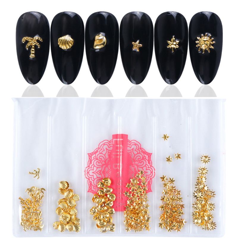 Đề Can Trang Trí Móng Tay 3D Hình Vỏ Sò / Lông Vũ Bằng Hợp Kim Màu Vàng Kim