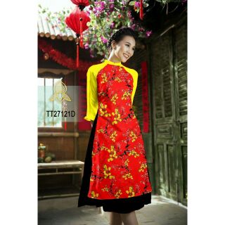 Set áo dài gấm hoa kèm chân váy